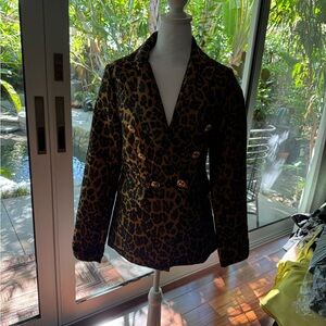 Dolce Cabo Leopard Print Double-Breasted Blazer